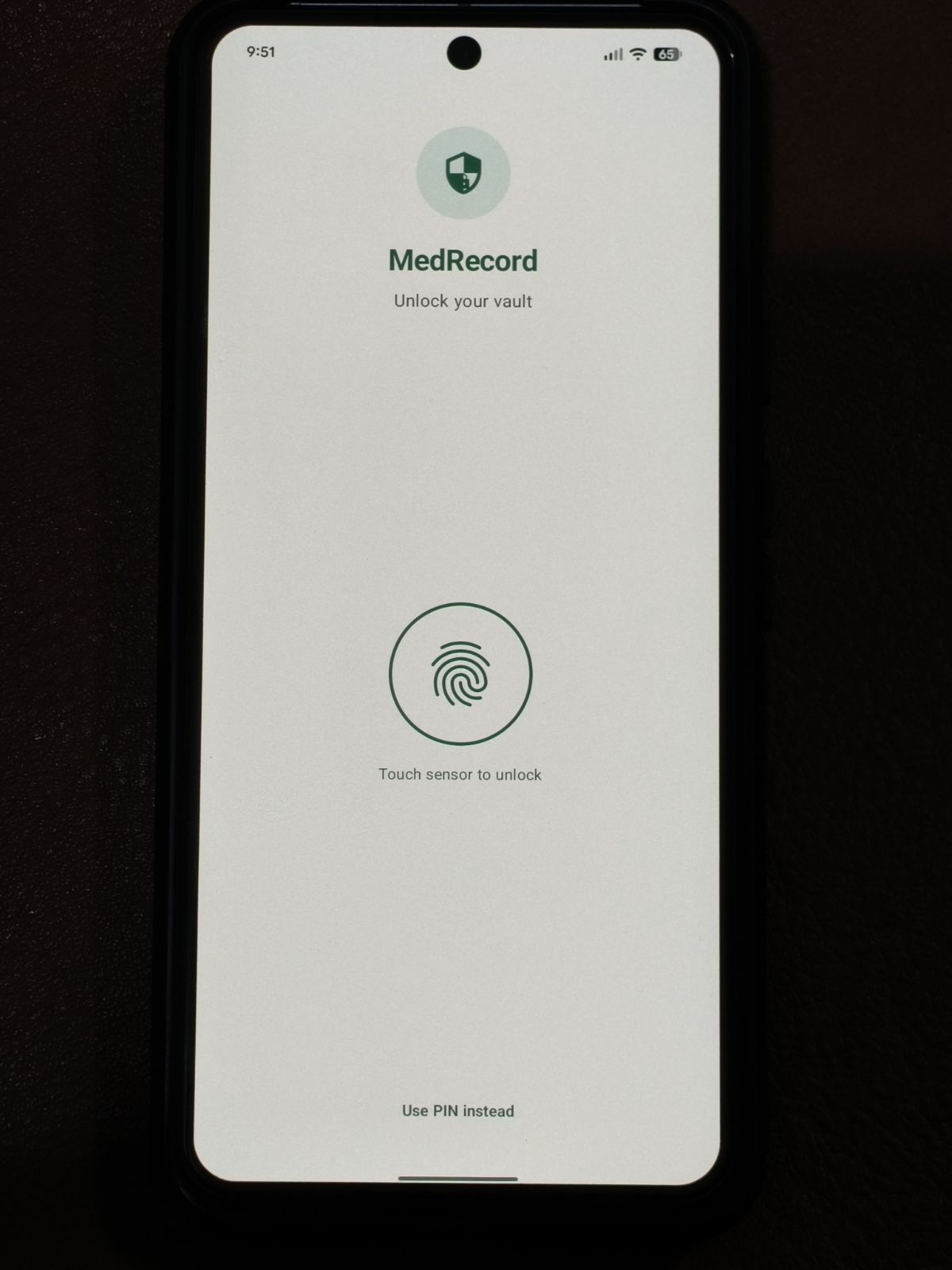 MedRecord app — auth and vault entry