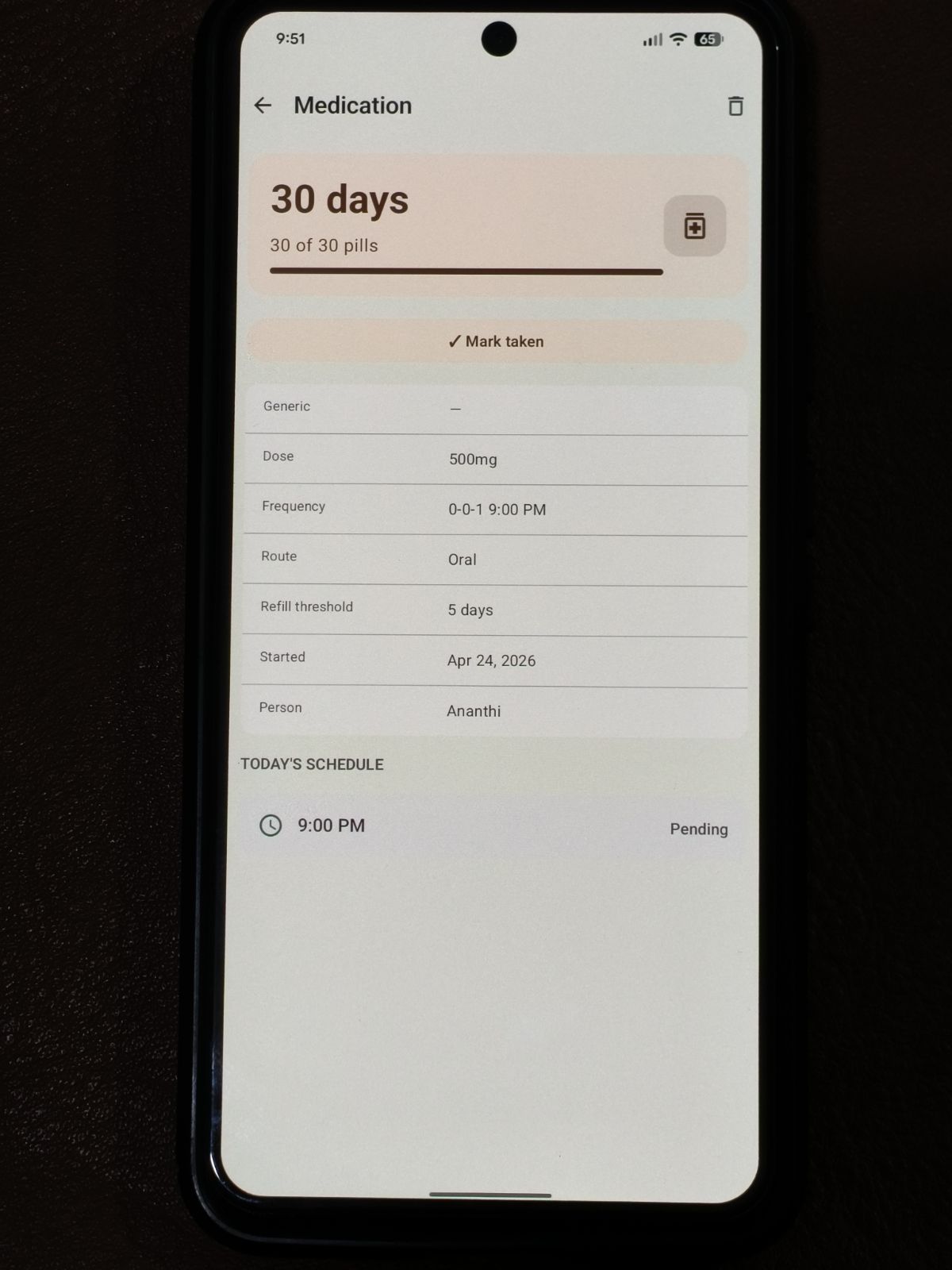 MedRecord app — medication detail